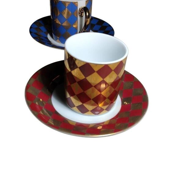 Neiman Marcus Japan Vintage Demitasse Espresso Cup & Saucer Set of 4 Gold Diamon - Picture 8 of 15